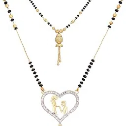 zeneme Mangalsutra Gold Plated American Diamond Necklace Jewellery Combo of 2 Mangalsutra Tanmaniya Nallapusalu Black Bead Chain For Women-picture-52
