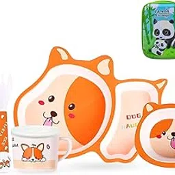 FunBlast Feeding Tableware Set for Kids - 5 Pcs Cartoon Theme Bamboo Fiber Baby Feeding Set Tableware/Baby Crockery Dining Set/Feeding Set for New Born and Toddlers-picture-19