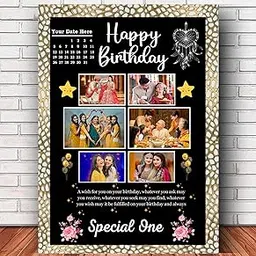 Happy Birthday Frame Customized Photo Frame | Birth Date with your Photos | Customised Gift for Birhday, (Size 12x8 Inches, 6 Photos) | Black color | synthatic wood..-image-92
