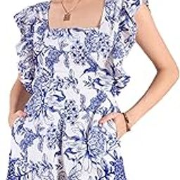 sassafras Blue Floral Sleeveless Back Tie Romper-picture-35