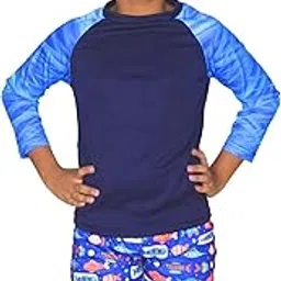 Aqua Holic Spandex Boys Regular Fit Bottom & Top Set | Swimwear | Adjustable, Quick Drying Shorts for Swimming, Beach, Waterpark - Blue-image-29