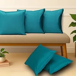 BUNIO Silk Plain Cushion Covers Set of 5 (Blue, 16x16 Inch) – Premium Decorative Throw Pillow Covers for Sofa, Living Room, Bed Room, Diwan – Festive & Everyday Home Decor-image-49