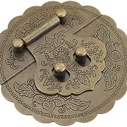 Tiazza Antique Brass 3.54"/9cm Round Embossing Brass Hasp Buckle Lock Latch Cabinet Box Furniture Hardware Hasp (Antique Bronze)-picture-54