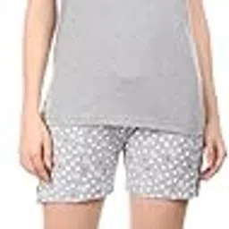 Women Girl Printed Grey Color Half Sleeve Top & Short Set - Night Suit - Lounge Set - Night Dress - Let's Kiss Printed on TOP Superior 100% Combed Cotton Designer Styles from Store …-image-71