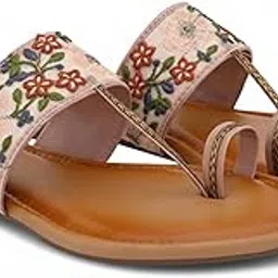 GLAM SOLES Women’s Kolhapuri Flats – Embroidery Sandals with Toe Loop | Ethnic Slip-On Chappals for Casual & Festive for Girls & Women Peach|GS01503-picture-11