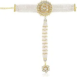 peora Gold Plated White Kundan & Beads Studded Haath Panja Haath Phool Ethnic Traditional Jewellery for Women|Mothers Day Gifts for Mom image 1
