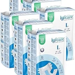 Lyfcare Open Tape Adult Diaper Large Size (L) - 60 Units (Pack of 6) | Unisex Diapers Open Tape | Waist (76-147 cm) | Wetness Indicator, Super Absorb, 360° Protection & 0% Leakage | for Men & Women-image-67
