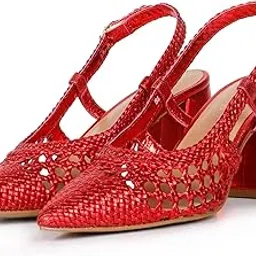 Womans Metallic Hand Woven Leather Block Heels-image-14