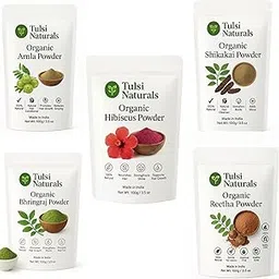 Tulsi Naturals Organic Hair Care Kit | Amla, Reetha, Shikakai, Bhringraj, & Hibiscus Powder Combo | 100% Natural Solution for Hair Growth, Conditioning, Cleansing, & Shine | 5 x 100g-image-88