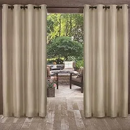 Exclusive Home Biscayne Indoor/Outdoor Two Tone Textured Grommet Top Window Curtain Panel Pair, 54x84, Sand image 1