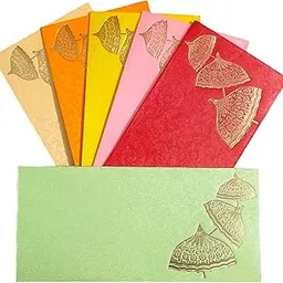 Jhintemetic® - Pack of 25 Matellic 5 Colours of 5 Each Randomly Picked Colourful Designer Shagun Lifafa/Money Gift Envelope with Golden Matellic Triple Chatra for Gifting Money on any occasion-image-7