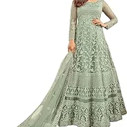 divine international trading co Women's Net Semi Stitched Gown Top With Satin Silk Fabric Bottom & Net Dupatta Embroidered Anarkali Dress-picture-24