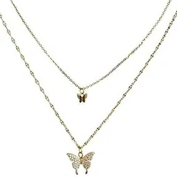 arzonai Golden Butterfly Necklace for Women Double Layer Clavicle Chain Shiny CZ Necklace Dainty Gifts Party Jewelry Gift-picture-12