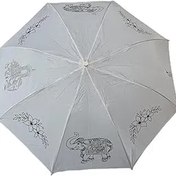 hobby ghar Decorative Clear Umbrella with Elephant and Floral Design, White-picture-52