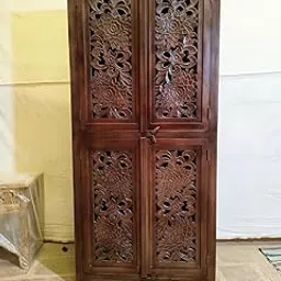 Goldview Furniture Solid Wood Hand Carved Wardrobe with 4 Doors & Shelf Storage | Large Wooden Almirah Cabinet for Bedroom, Living Room, Hotel & Home | Dark Brown-picture-23