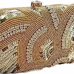 duchess Women's Girl's Pearl Beaded Golden Box Clutch for Wedding-picture-35