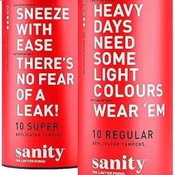 Sanity Super & Regular Applicator Tampons Pack - 20 Tampons (10 Super + 10 Regular) | Light to Heavy Flow Period Care-picture-10