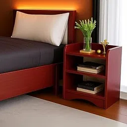 3 Tier Wooden Bedside Table – Modern Compact Nightstand with Open Storage Shelves for Bedroom, Living Room & Hallway – Space Saving Engineered Wood End Table, 40x30x46 cm - Red-picture-32