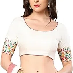 s salwar studio Round Neck Katha Stitch Silk Saree Blouse-picture-11