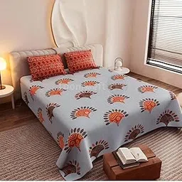 Loomweft Premium Cotton King Size Bedsheet with 2 Pillow Covers | Soft | Breathable 72''X78'', 275X275 Cm | Jaipur Design-image-64