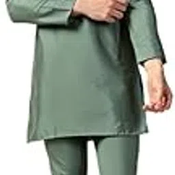 kisah Men's Kurta Churidar Set, Green Cotton Blend, Solid Regular Fit Long Sleeves Mandarin Collar image 1