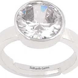 sidharth gems 12.25 Ratti 11.00 Carat Natural Quality Rashi Ratna Astrological White Zircon Stone Silver Adjustable Ring for Men and Women image 1