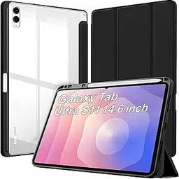 ProElite Cover for Samsung Galaxy Tab S11 Ultra 14.6 inch, Smart Flip Case Cover for Samsung Galaxy Tab S11 Ultra 14.6 inch with Pen Holder, Black [Transparent Back]-image-92