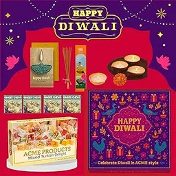 Acme Shubh Deepawali Gift Box | Share the Joy Diwali Gift Hamper | Diya Set | Perfect for Corporate Gifting | Gifts for Family and Friends | Diya Set | Turkish Delight 250g | Ginger Chews | Incence Sticks Pack | Greeting Card |-picture-47