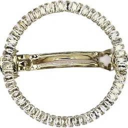 Jwella Elegant Round Crystal Hair Clip – Silver-Tone Barrette with Baguette-Cut Stones for Women & Girls-picture-51