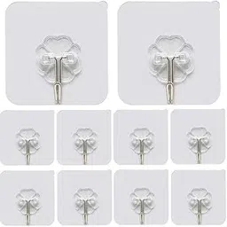 Self-Adhesive Wall Hooks – No Drill, Easy Installation - Transparent Steel Hooks, Hang Cups, Keys, Utensils- Stick on Clean Surface (Pack of 10)-picture-15