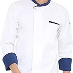 Associated Uniforms Designer Full sleeve Chef Coat (Chef Jacket - Smart Fit) (XXL-44, WHITE/BLUE) image 1