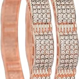 ratnavali jewels Rose Gold Plated Traditional Round White American Diamond CZ Gajra Kada Bangles Set for Women/Girls-picture-48
