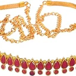 sanjog Stunning Golden & Pearl Kundan Studded Kamarband for Women Girls-picture-22