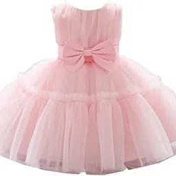 SHKHI Buggu Net Flared Ruffle Pattern Sleeveless Baby Girl Frock (Pink BUGGU, 6-12M)-picture-11
