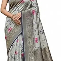 free spirit Women's Silk Jacquard Weaving Floral Banarasi Saree With Unstitched Blouse Piece-picture-43