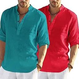 zartha Men's Cotton Blend Casual Kurta Shirt, Regular fit Full Sleeve Short Straight Kurta Shirt for Men-picture-12