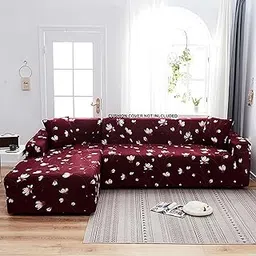House of Quirk Universal Sectional 140 GSM Sofa Covers L - Shape Slipcover 2pcs Elastic L-Type Chaise Sofa Furniture Protector (Wine Flower) image 1