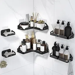 Plantex Corner Shelf for Bathroom/Stainless Steel Kitchen Shelf for Wallmount/Soap Dish/Stand for Washbasin - Bathroom Accessories - (Black, Combo) image 1