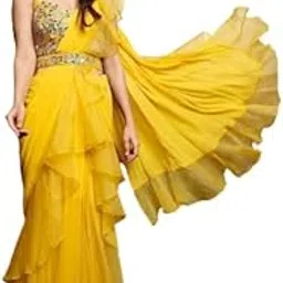 Womens Lehenga Saree Set Bollywood Style Organza Silk With Embrodery Sequance Work-image-5