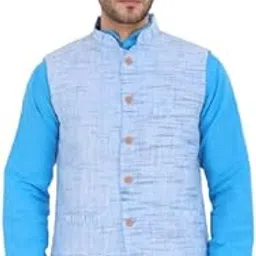 qumash fashion Handloom Cotton Blend Nehru Jacket, Men's Waistcoat, Pink, Button Closure, Standard Size-picture-11