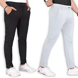 Men's Stylish Slim Fit Lycra Blend Trousers for Men - Pack of 2 (Combo) Formal Pants for Men | Stretchable Regular Office and Formal Wear | Comfortable Solid Casual, Business, and Work Trousers-image-58