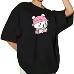 Women Teddy Printed Round Neck Oversized T-Shirt | Loose Fit Drop Shoulder T-Shirt | Over Sized Tshirt for Women-picture-20