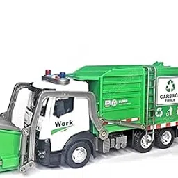 Garbage Truck Toys Metal Cab, Friction Powered Waste Management Garbage Truck with Lights and Sounds, Recycling Trck Toy Gift for Kids, Front Loader with Dumpster,-picture-15