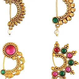 vivastri fashion jewellery Vivastri Premium Gold Plated White Pearl,Moti Beaded Alloy Nath,Nathiya,Nosepin,Nosering,Guttapusalu For Women & Girls -VIVA1030-1031-1033-1029NTH-Press-picture-23