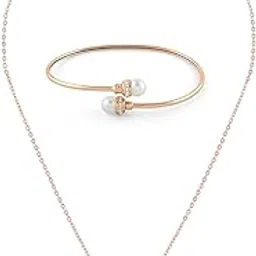 zaveri pearls Rose Gold Tone Cubic Zirconia Contemporary Pearl Pendant With Chain and Bracelet Set For Women-ZPFK18397-picture-40