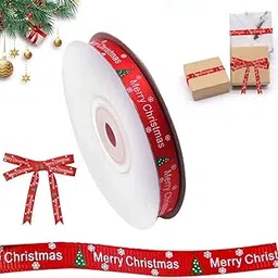 HASTHIP® Christmas Ribbon Roll 25 Yard Ribbons for Gift Wrapping, Decorative Red Printed Merry Christmas Tree Fecor Items Ribbons for Decoration, 1cm Width-image-8