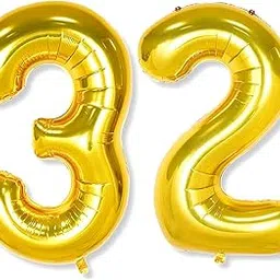32 number Golden Foil Balloon 16 inch Size Birthday Decoration Items Pack of 2 | 32nd Year Balloons | Thirty Two-image-8