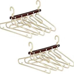 Kuber Industries Pack of 2 Organizer | 5 in 1 Folding Hanger for Closet | Magic Hanger for Shirts-Pants-Jeans-Lingerie-Ties | Closet Organizer | Cream & Brown-picture-11
