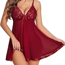 louryn koulyn Women's Lingerie Lace Babydoll Strap Chemise Mesh Sleepwear Outfits-picture-11