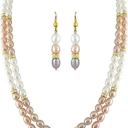 sri jagdamba pearls dealer White Gold-Plated 2 Line Necklace Set for Women | Oval Freshwater Pearls 5-6MM | 18-20 Inches Length | Iconic Hyderabad pearl Necklace Set Gift To Women/Girls-picture-20